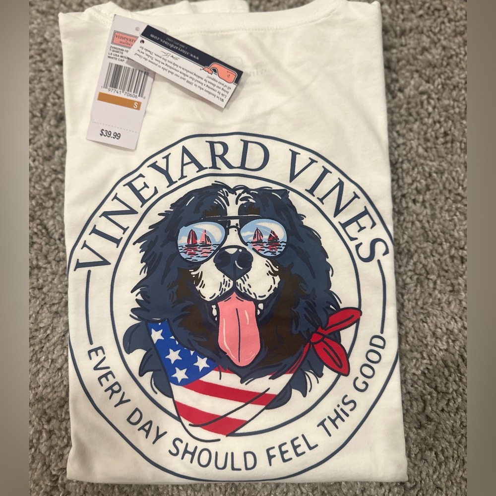 New Vineyard Vines Women’s long sleeve Tee Bernese Mountain Dog TShirt Size S